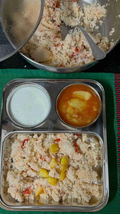 Samak rice pumpkin rice mint curd