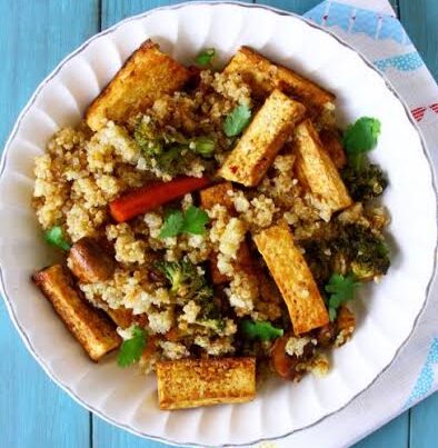 Tofu capsicum stir fry quinoa raita curd e1751359115183